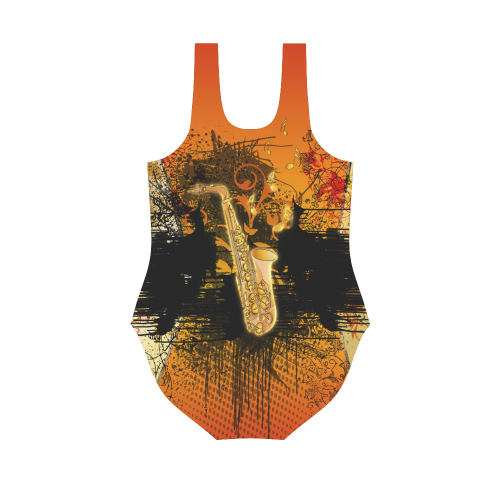 Music, saxophone Vest One Piece Swimsuit (Model S04)