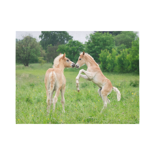 Haflinger Horses Cute Funny Pony Foals Playing Horse Rearing Cotton Linen Wall Tapestry 80"x 60"