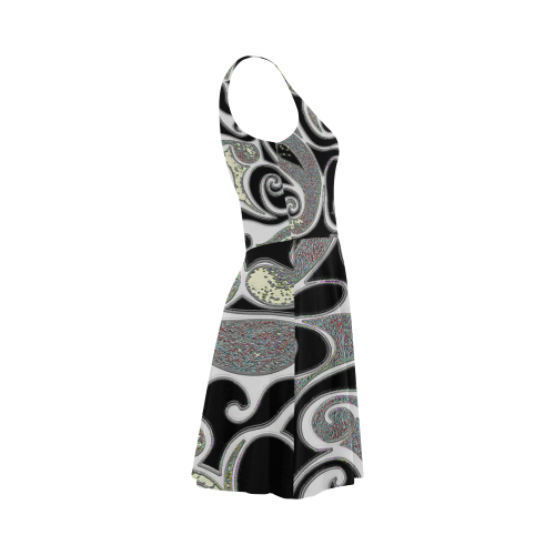 Black and White Wacky Retro Swirl Atalanta Sundress (Model D04)