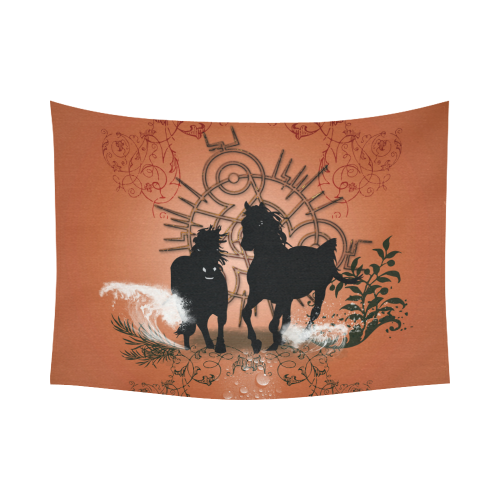 Black horses silhouette Cotton Linen Wall Tapestry 80"x 60"