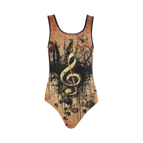 Wonderful clef with flowers Vest One Piece Swimsuit (Model S04)
