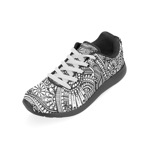 Black & white flower pattern art Women’s Running Shoes (Model 020)