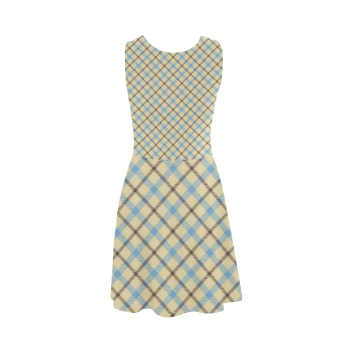 Plain Plaid / Tartan in Cream, Brown and Baby Blue Atalanta Sundress (Model D04)