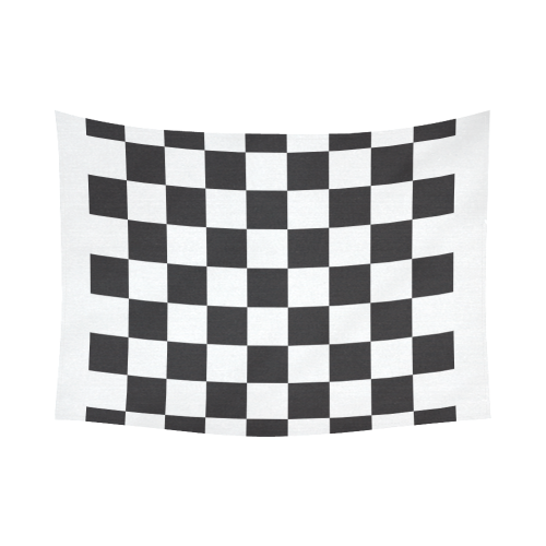 Checkerboard Black and White Squares Cotton Linen Wall Tapestry 80"x 60"