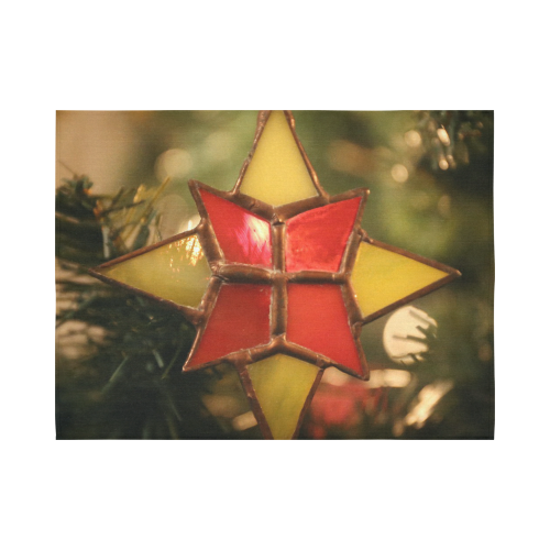 Vintage Christmas Star Ornament Cotton Linen Wall Tapestry 80"x 60"