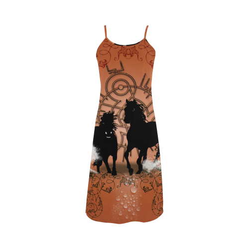 Black horses silhouette Alcestis Slip Dress (Model D05)