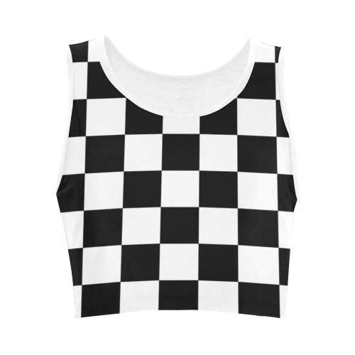 Checkerboard Black and White Women's Crop Top (Model T42)