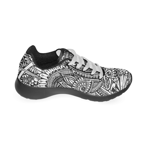 Black & white flower pattern art Women’s Running Shoes (Model 020)
