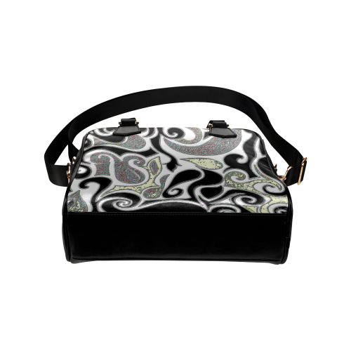Black and White Wacky Retro Swirl Shoulder Handbag (Model 1634)