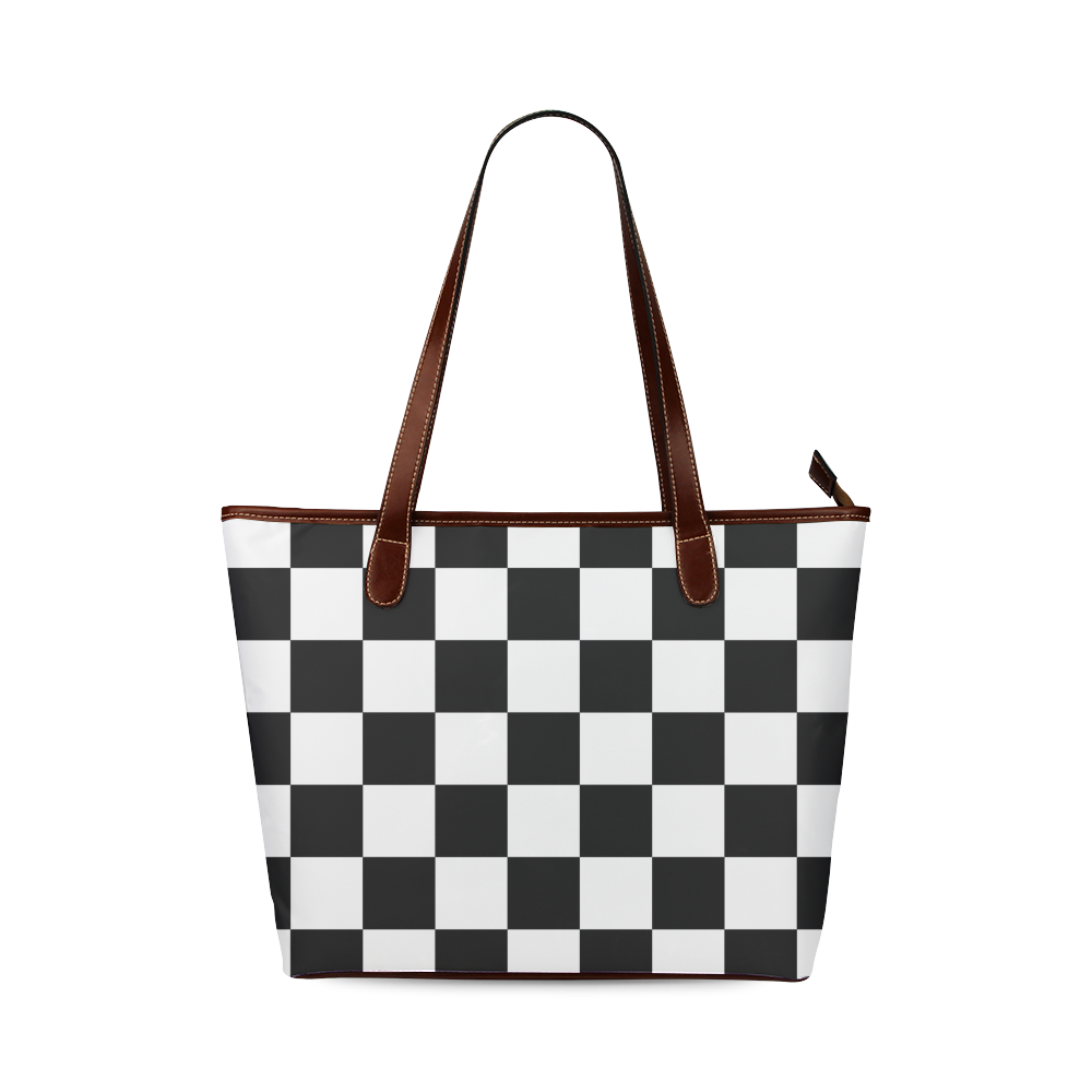 Checkerboard Black and White Shoulder Tote Bag (Model 1646) | ID: D329988