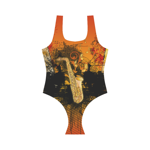 Music, saxophone Vest One Piece Swimsuit (Model S04)