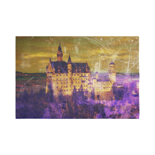 Yellow Purple Neuschwanstein Castle Cotton Linen Wall Tapestry 90"x 60"