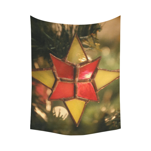 Vintage Christmas Star Ornament Cotton Linen Wall Tapestry 80"x 60"