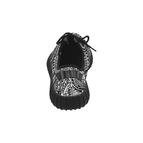 Black & white flower pattern art Grus Women's Breathable Woven Running Shoes (Model 022)