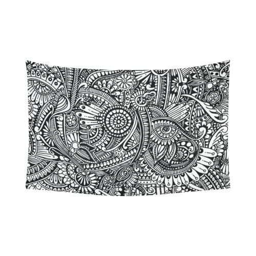 Black & white flower pattern art Cotton Linen Wall Tapestry 90"x 60"