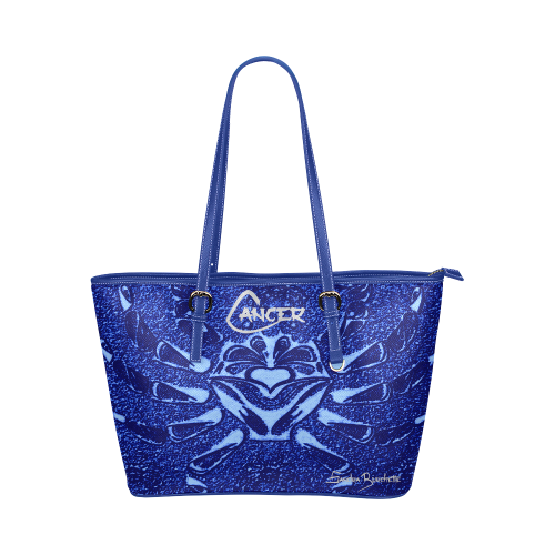 Cancer Blue Leather Tote Bag/Large (Model 1651)