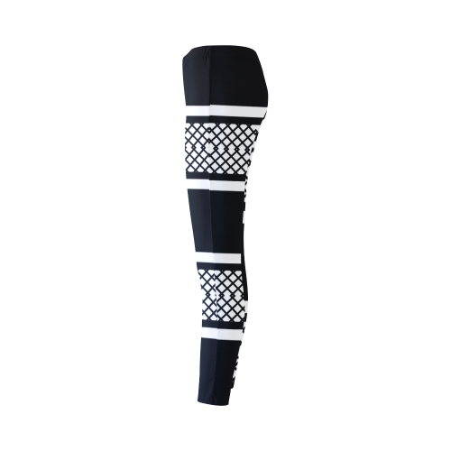 Black and White Stripes and Diamond Lattice Cassandra Women's Leggings (Model L01)
