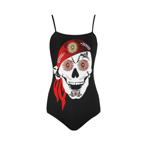 Funny sugar skull Strap Swimsuit ( Model S05)