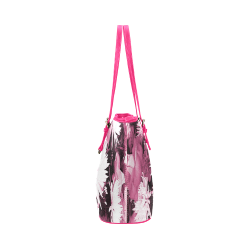 Pink Flowered Bouquet Leather Tote Bag/Small (Model 1651)