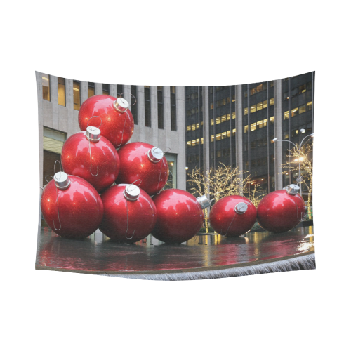 NYC Christmas Ball Ornaments Cotton Linen Wall Tapestry 80"x 60"