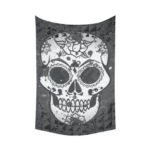 black and white Skull Cotton Linen Wall Tapestry 90"x 60"