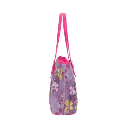 Modern abstract fractal colorful flower power Leather Tote Bag/Small (Model 1651)