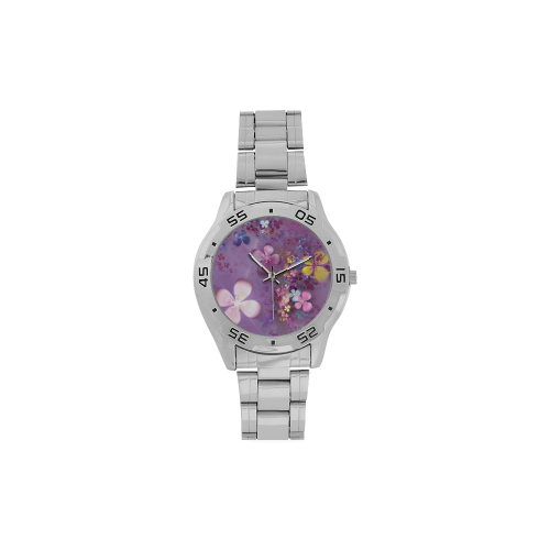 Modern abstract fractal colorful flower power Men's Stainless Steel Analog Watch(Model 108)