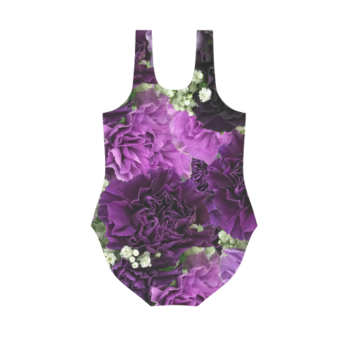 Little Purple Carnations Vest One Piece Swimsuit (Model S04)