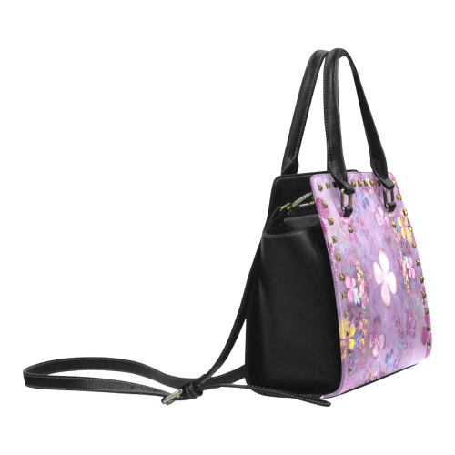Modern abstract fractal colorful flower power Rivet Shoulder Handbag (Model 1645)