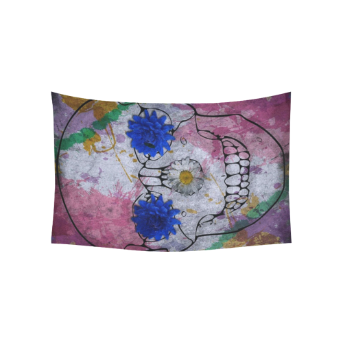 flower power skull Cotton Linen Wall Tapestry 60"x 40"