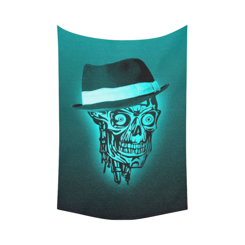 elegant skull with hat,mint Cotton Linen Wall Tapestry 90"x 60"