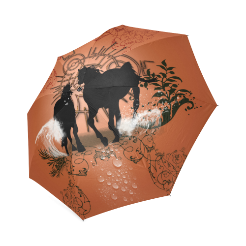 Black horses silhouette Foldable Umbrella (Model U01)