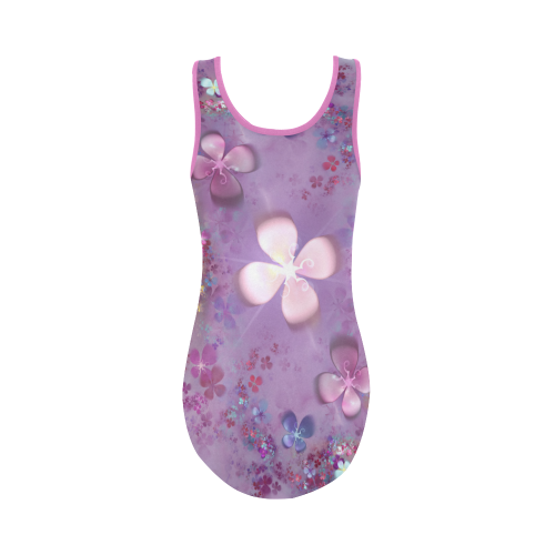 Modern abstract fractal colorful flower power Vest One Piece Swimsuit (Model S04)