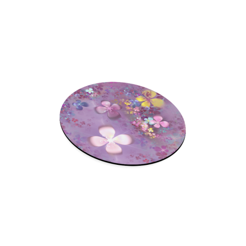 Modern abstract fractal colorful flower power Round Coaster
