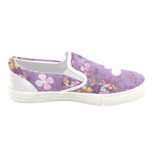Modern abstract fractal colorful flower power Women's Unusual Slip-on Canvas Shoes (Model 019)