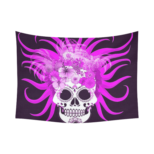 hippie skull,pink Cotton Linen Wall Tapestry 80"x 60"