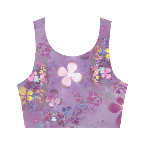 Modern abstract fractal colorful flower power Women's Crop Top (Model T42)