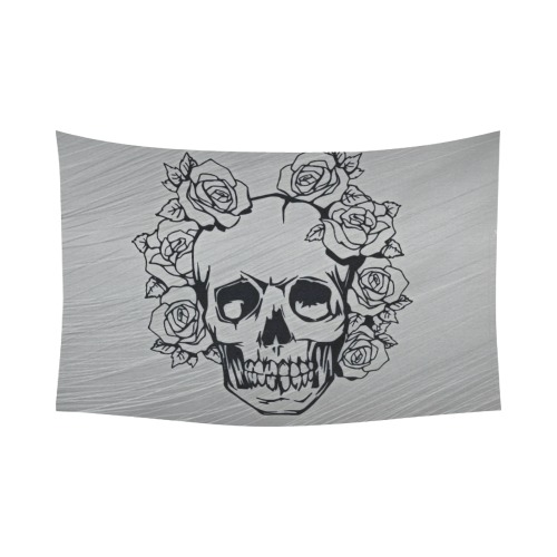 skull with roses Cotton Linen Wall Tapestry 90"x 60"