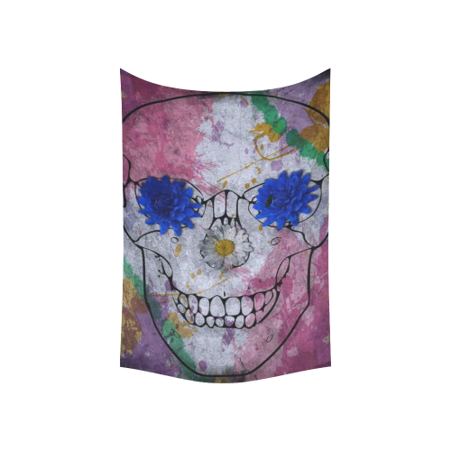 flower power skull Cotton Linen Wall Tapestry 60"x 40"