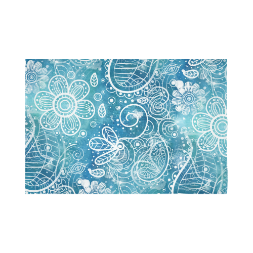 Blue Floral Doodle Dreams Cotton Linen Wall Tapestry 90"x 60"