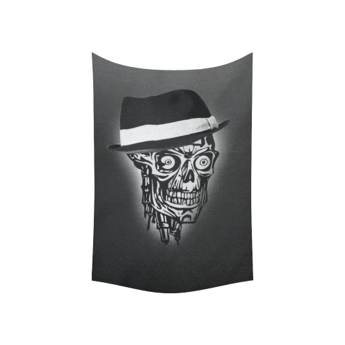 Elegant Skull with hat,B&W Cotton Linen Wall Tapestry 60"x 40"