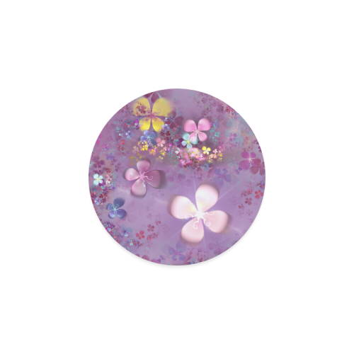 Modern abstract fractal colorful flower power Round Coaster