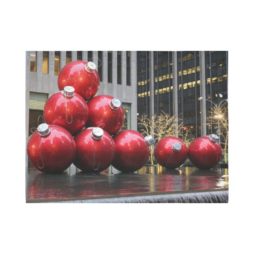 NYC Christmas Ball Ornaments Cotton Linen Wall Tapestry 80"x 60"