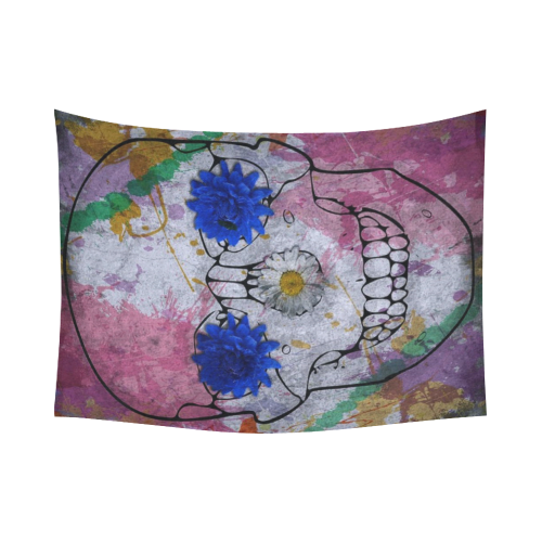 flower power skull Cotton Linen Wall Tapestry 80"x 60"