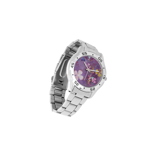 Modern abstract fractal colorful flower power Men's Stainless Steel Analog Watch(Model 108)