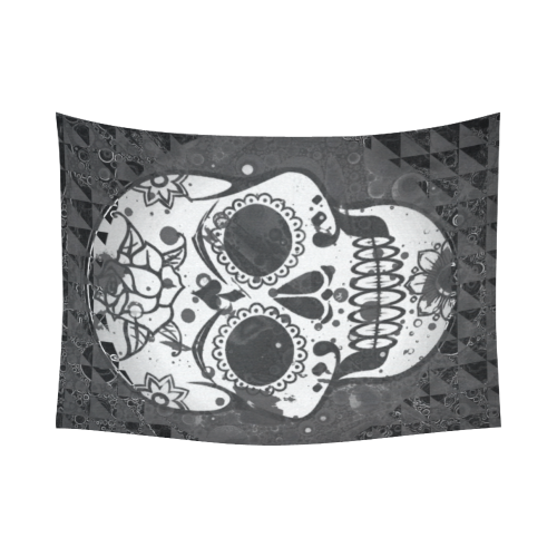 black and white Skull Cotton Linen Wall Tapestry 80"x 60"