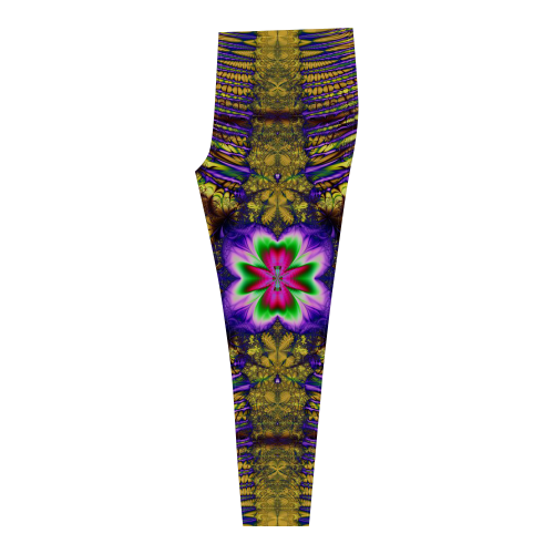 Blue and Yellow Psychedelic Flowers Cassandra Women's Leggings (Model L01)