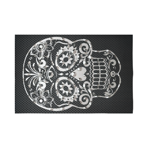 Skull, black silver metal Cotton Linen Wall Tapestry 90"x 60"