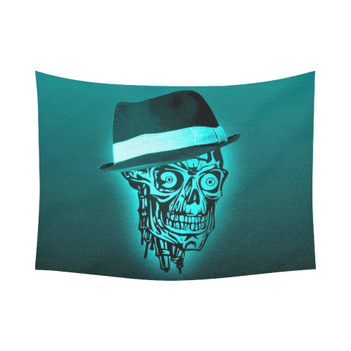 elegant skull with hat,mint Cotton Linen Wall Tapestry 80"x 60"