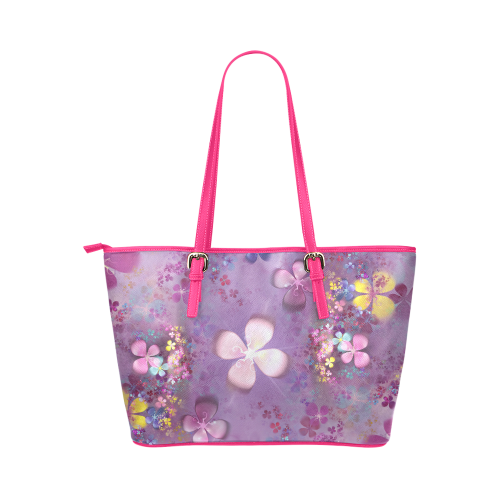 Modern abstract fractal colorful flower power Leather Tote Bag/Large (Model 1651)